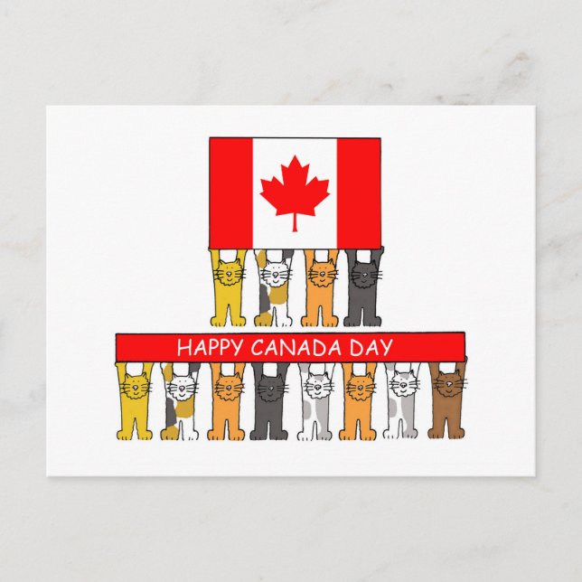 Happy Canada Day Cartoon Cats Postcard (Front)