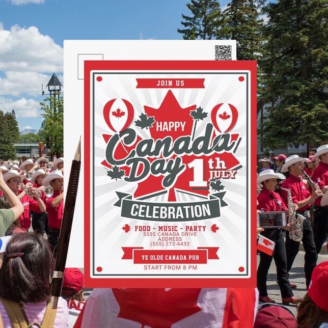 Happy Canada Day Celebration BBQ Party Holiday Postcard (Celebrate Canada Day on 1th of July. Enjoy a BBQ, food, music, parade and party. Send out postcards)