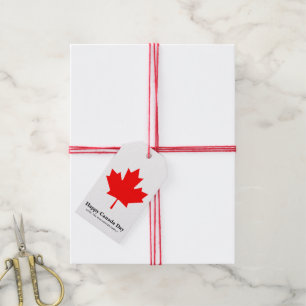 Happy Canada Day custom text with red maple leaf Gift Tags