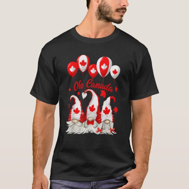 Happy Canada Day Cute Patriotic Gnome Maple Leaves T-Shirt (Front)