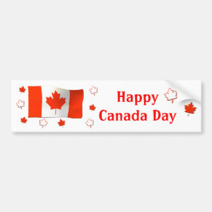 Happy Canada Day Flag and Maple Leaves Bumper Sticker