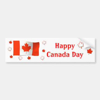 Happy Canada Day Flag and Maple Leaves Bumper Sticker