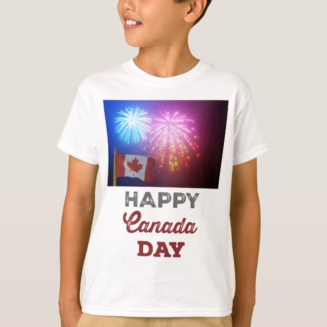 Happy Canada Day Flag & Fireworks T-Shirt (Front)
