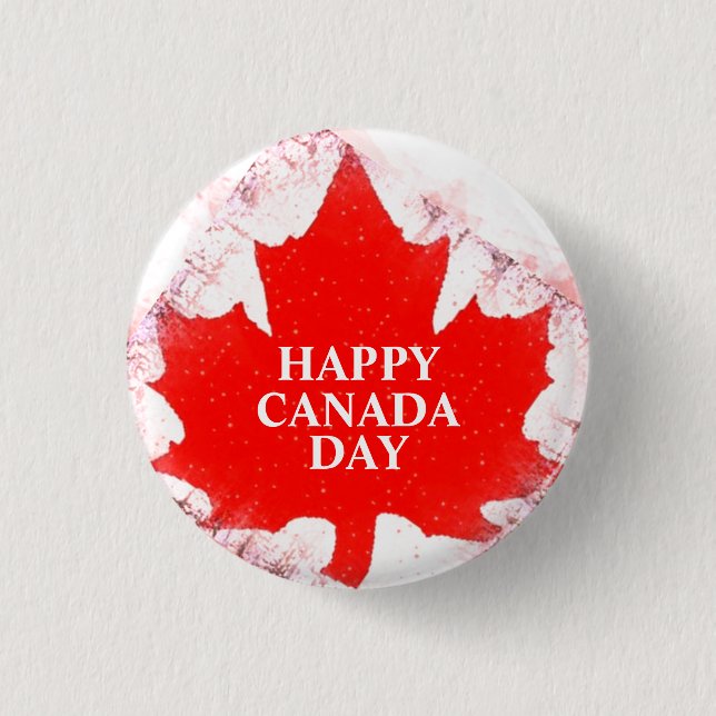 HAPPY CANADA DAY FROSTED 1 INCH ROUND BUTTON (Front)