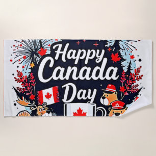 Happy Canada Day Fun Beach Towel