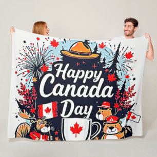 Happy Canada Day Fun Fleece Blanket