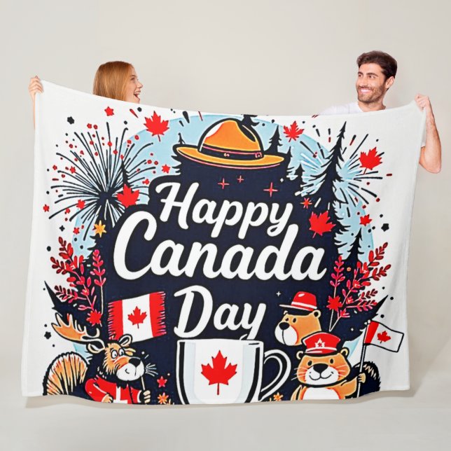 Happy Canada Day Fun Fleece Blanket (In Situ)