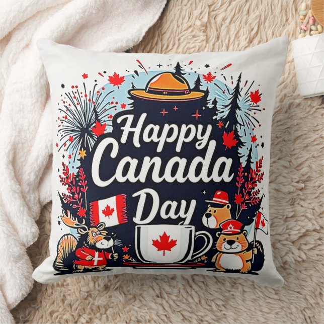 Happy Canada Day Fun Throw Pillow (Blanket)