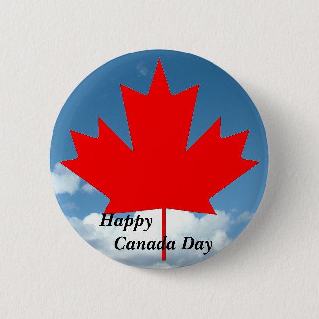 Happy Canada Day maple leaf and blue sky 2 Inch Round Button (Front)