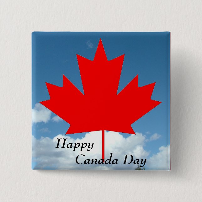 Happy Canada Day,maple leaf and blue sky 2 Inch Square Button (Front)