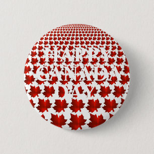 HAPPY CANADA DAY MAPLE LEAFS 2 INCH ROUND BUTTON