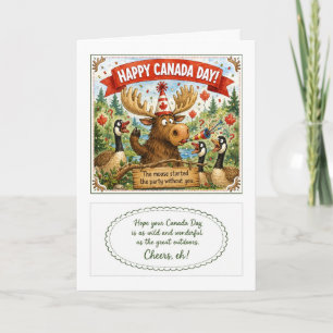 Happy Canada Day Moose Cute Canadian Wildlife 1st  Card