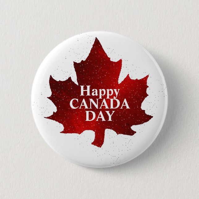 Happy CANADA DAY RED MAPLE LEAF 2 Inch Round Button (Front)