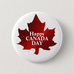 Happy CANADA DAY RED MAPLE LEAF 2 Inch Round Button