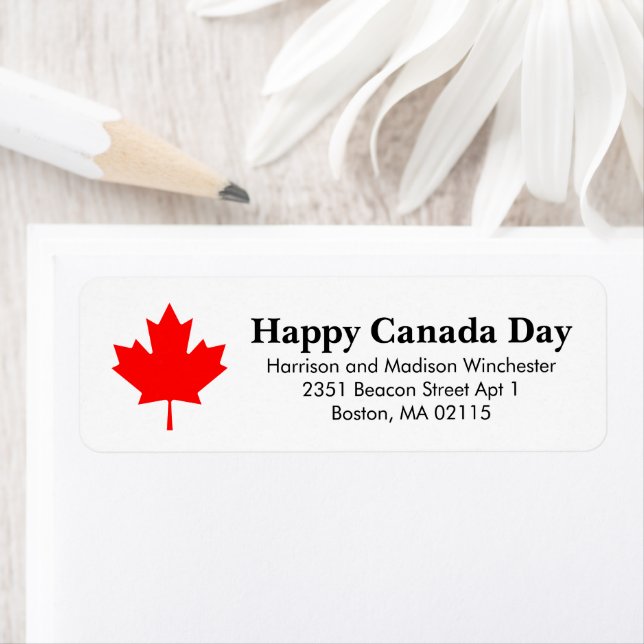 Happy Canada Day red maple leaf return address (Insitu)