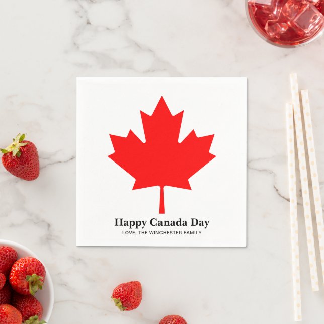 Happy Canada Day red maple leaf with custom text Napkin (Insitu)