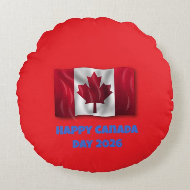 Happy Canada Day Round Pillow (Front)