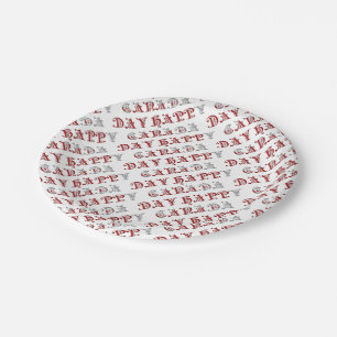 Happy Canada Day Typography Pattern Party Plates