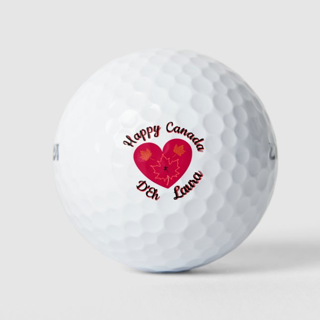 Happy Canada D'Eh Heart, Frog, Maple Leaves Golf Balls (Front)