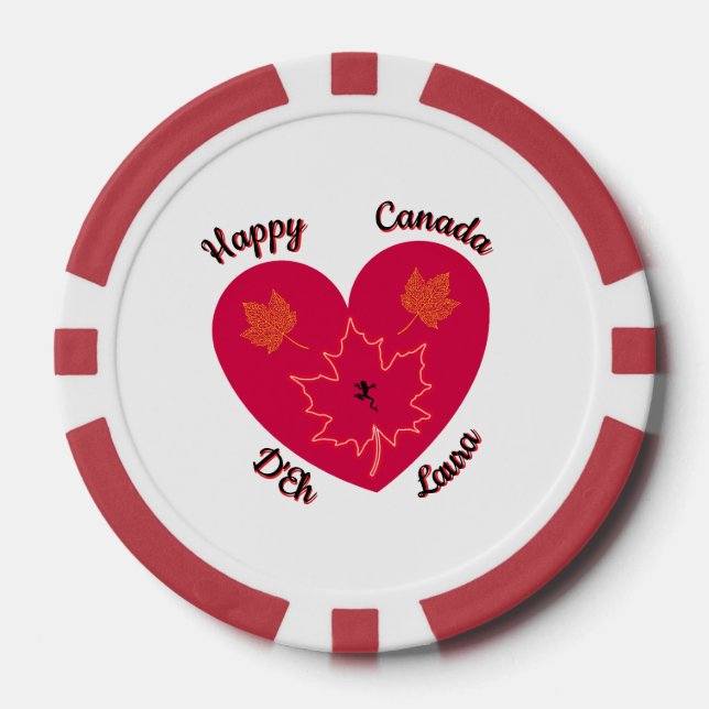 Happy Canada D'Eh Heart, Frog, Maple Leaves Poker Chips (Front)