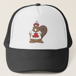 happy canadian bever trucker hat