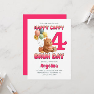 HAPPY CAPPY BRUH DAY Custom Capybara 4th Birthday Invitation