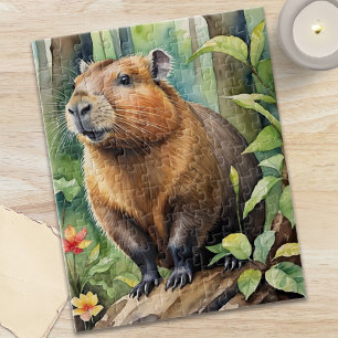 Happy Capybara in Rainforest Wild Animal Jigsaw Puzzle