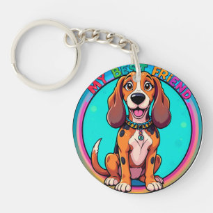 Happy Cartoon Beagle Dog My Best Friend Keychain