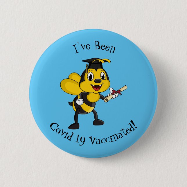 Happy cartoon bee graduation 2 inch round button (Front)