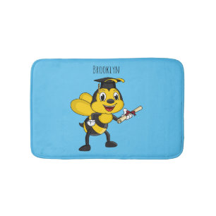 Happy cartoon bee graduation  bath mat