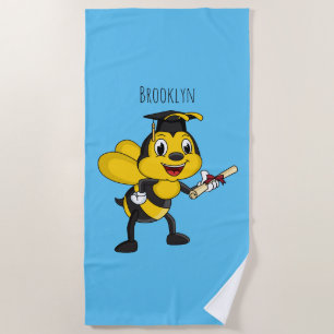 Happy cartoon bee graduation beach towel