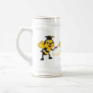 Happy cartoon bee graduation beer stein