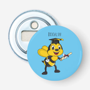 Happy cartoon bee graduation bottle opener