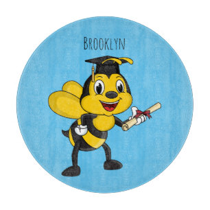Happy cartoon bee graduation  cutting board
