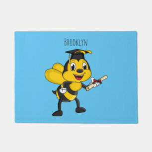 Happy cartoon bee graduation doormat