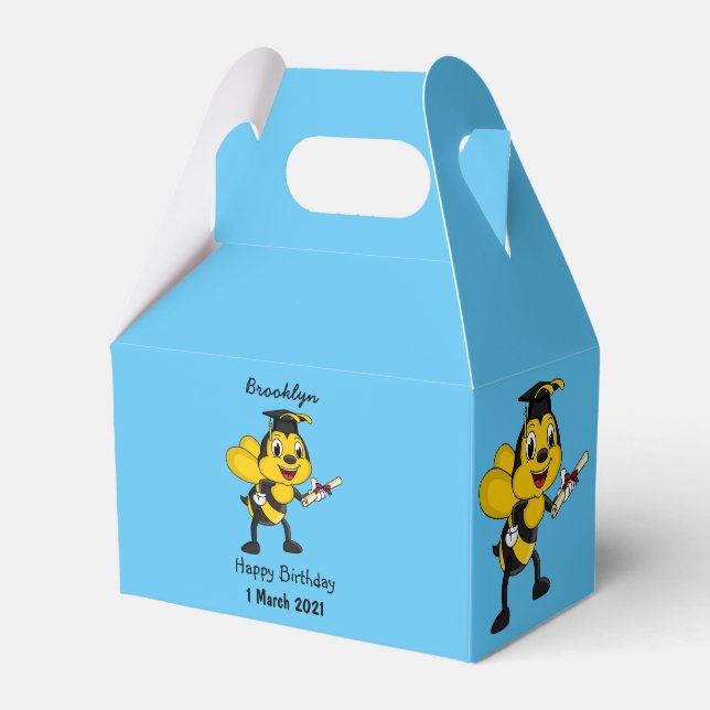 Happy cartoon bee graduation favor box (Front Side)