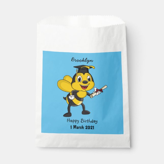 Happy cartoon bee graduation favour bag (Front)