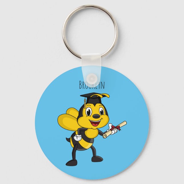 Happy cartoon bee graduation keychain (Front)