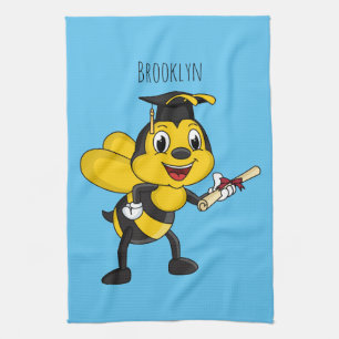 Happy cartoon bee graduation kitchen towel