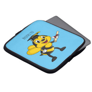 Happy cartoon bee graduation laptop sleeve