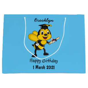 Happy cartoon bee graduation large gift bag