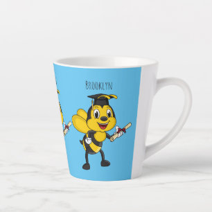 Happy cartoon bee graduation latte mug