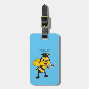 Happy cartoon bee graduation luggage tag
