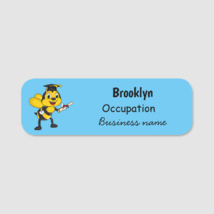 Happy cartoon bee graduation name tag