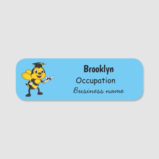 Happy cartoon bee graduation name tag (Front)