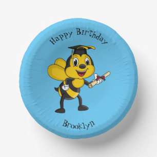 Happy cartoon bee graduation paper plate