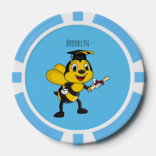 Happy cartoon bee graduation poker chips