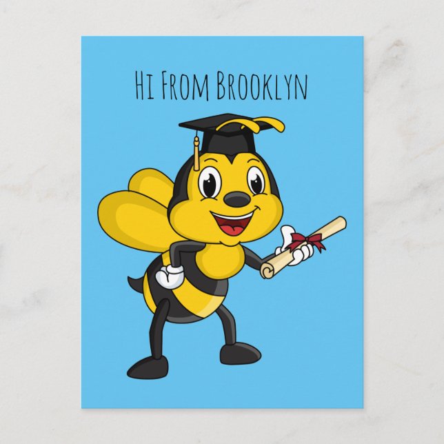 Happy cartoon bee graduation postcard (Front)