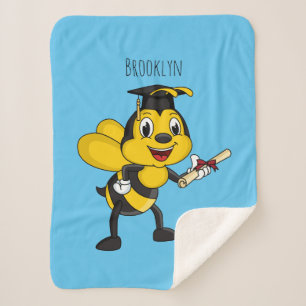 Happy cartoon bee graduation sherpa blanket