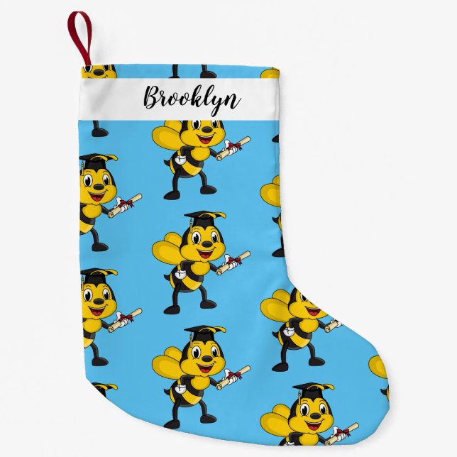 Happy cartoon bee graduation small christmas stocking (Front)